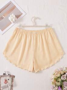 Women's Gray Solid Color Minimalist Short Pajama Pants, Summer Casual Thin Style - Apricot - View 2