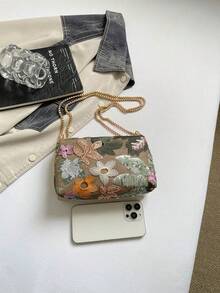 新款高級質感大容量中式刺繡小眾設計時尚休閒百搭單肩斜挎包 - 綠色 - 查看 8