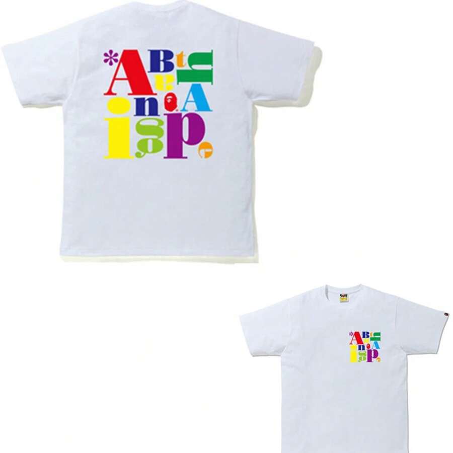 White Normcore B.APE Short Sleeve T Shirt Unisex Oversized Fit Daily Couple Matching Outfit - 白色 - 查看 1