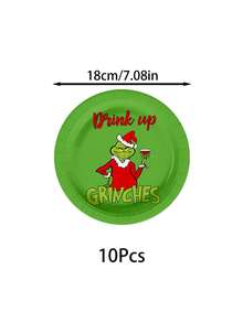 The Grinch 1/10/20Pcs Green Christmas Monster Birthday Party Decoration Tableware, Paper Cups, Plates, Banners, Napkins, Suitable For Party And Holiday Decorations And Gifts. - Multicolor - View 2