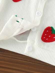 2pcs Baby Girl Preppy Strawberry 3D Embroidered Long Sleeve Knit Cardigan & Denim Mini Skirt Set, Thin For Spring/Autumn - White - View 7