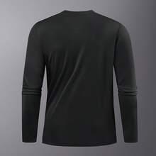Men's Sports Long Sleeve T-Shirt, Crew Neck Outdoor Running Training Top - Black - View 3
