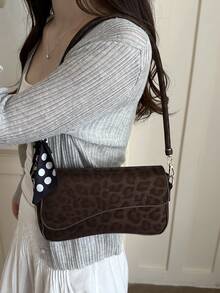 Fashion Leopard Print Asymmetric Scarf Decor Flap Vintage Minimalist Elegant Shoulder Bag - Coffee - View 11