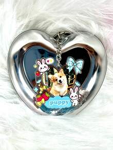 Llavero de Corazón Personalizable con Texto & Foto, Colgante de Acrílico con Marco de Conejo y Fresa Lindo, Regalo Conmemorativo Adorable para Dueños de Perros - Multicolor - Ver 3