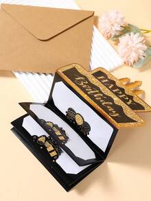 Black And Rose Gold Happy Birthday Foldable Money Card With Envelope, Cake Pattern Cash Holder, Surprise Money Gift Decoration, Anniversary Celebration, Small Birthday Gift And Party Favor, A Fun Way To Give Cash - Multicolor - View 8