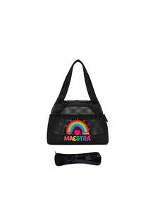 "MAESTRA" Printed Mesh Lunch Bag, Reusable Lunch Bag, Unisex Leak-Proof Large Capacity Tote Bag, Portable Travel Picnic Camping Bag, Mesh Handbag, Large Capacity Storage Bag, Makeup Organizer, Beach Bag, Travel Toiletry Bag, Multi-Functional Lunch Container Storage Bag, Perfect For Office Work, School, Camping, Travel, Back To School Gift, Birthday Gift, Teacher's Day Gift, Holiday Gift, Beach Travel Essential - Multicolor - View 14