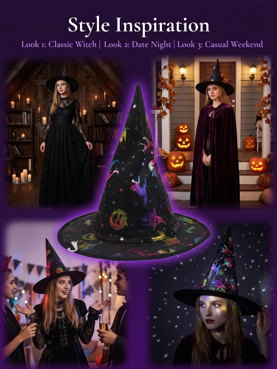 Halloween Black Pointed Witch Hat Classic Wizard Hat Cosplay Party Costume Accessory Gothic Wide Brim Witch Hat For Women And Girls - View 1