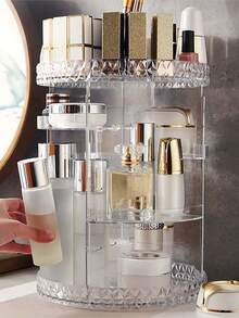 1pc Double Layer 360° Rotating Large Capacity Transparent Desktop Cosmetic Organizer, Makeup Storage, Jewelry Storage, Jewelry Storage Box - Multicolor - View 7