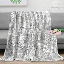 1 st rolig katt-färgläggningsfilt i flanell, handritad doodle-pläd för vuxna för stresslindring, DIY-färgläggningsfilt för hem, kontor och fritid, mjuk hudvänlig återanvändbar kreativ dekorativ filt, lämplig för färgläggningsentusiaster, kreativ interaktiv present - Multifärgad - Visa 8