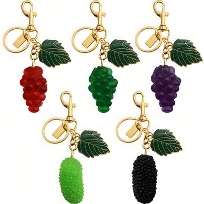 1pc 3D Semi Transparent Grape Mulberry Fruit Keychain Shiny Leaf Gold Bag Charm Women Jewelry Purse Decor Gift For Ladies