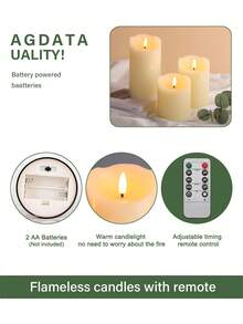 3pcs Set Flickering Flameless Candles With Timer Remote Control, Battery Operated, Suitable For Christmas, Halloween, Valentine's Day, Mother's Day, Dining Table, Wedding, Party, Gift, Holiday Atmosphere Decoration Light - Warm Light - View 10