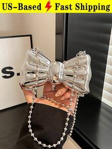 Fashion Mini Bow Evening Bag For Women Chain Strap Crossbody Bag PVC Shoulder Bag Hard Shell Square Bag For Wedding Party Travel Essential - 彩色 - 查看 16