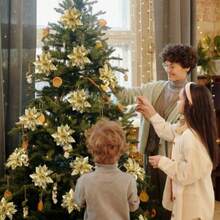 6/12/18/24pcs Artificial Christmas Flowers, Shiny Christmas Flowers, Suitable For Home, Wedding, Party, Christmas Tree Wreath DIY Holiday Decoration - Champagne Christmas Flower Head - View 8