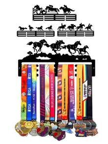 1pc Metal Medal Display Rack For Horse Racing Competition Gold, Silver, Bronze Medals, Wall Decor Storage Holder, Suitable For Sports Awards, Weather-Resistant For Indoor/Outdoor Display, Perfect Gift For Sports Fans And Champions - Black - View 2