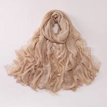 1pc Tie-Dye Textured Soft Breathable Natural Crinkle Eyelash Lace Trim Muslim Hijab Scarf - Multicolor - View 13