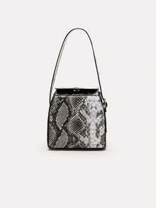 TuEzra Mini Gray Snakeskin Textured Cube Crossbody Purse - Grey - View 2