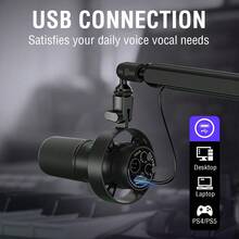 動態麥克風與低調支架套組，XLR/USB 播客錄音電腦麥克風，人聲直播套件，含金屬懸臂支架、靜音按鈕、耳機插孔，適合遊戲工作室 (K688+BM88)-FIFINE T688 - 黑色 - 查看 5
