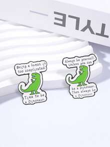 2件組 Be A Dinosaur 琺瑯胸針套組 幽默放鬆反社交標語卡通金屬別針 適用於背包夾克 - 綠色 - 查看 6