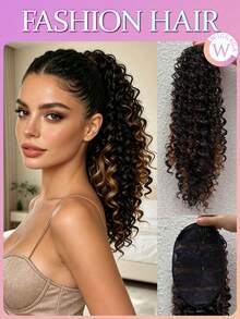 WIGGAGA 12 Inch Black/Brown/Ombre Hair Extensions, African Fluffy Drawstring Ponytail, Synthetic Fiber Non-Fluffy Ponytail, Clip-In Drawstring Ponytail - Multicolor - View 16