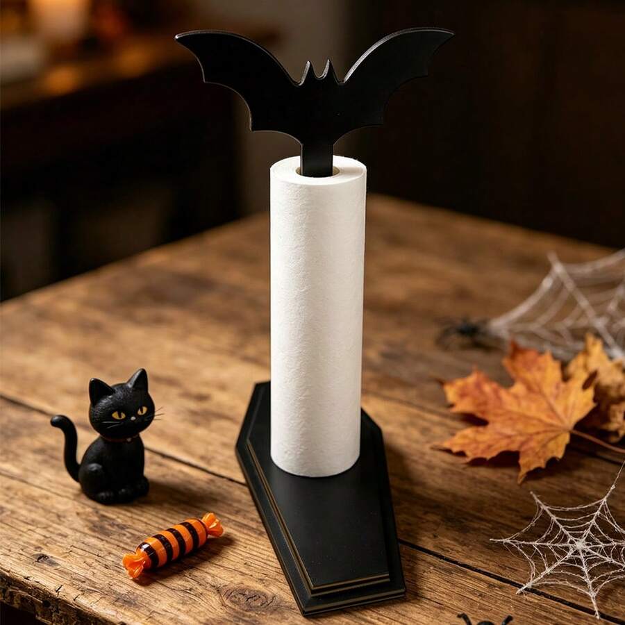 1/3pcs Creepy Gothic Bat Coffin Wooden Napkin Holder, Black Drill-Free Reusable Tissue Organizer, Indoor Bathroom Desktop Decor, Halloween Haunted House Trick Or Treat DIY Party Home Decor Gift - Napkin Holder - View 1