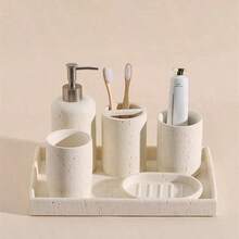 Resin Soap Dispenser, Can Be Used As Bathroom Toothbrush Holder, Mouthwash Cup, Vanity Tray, Bathroom Countertop Tray, Vanity Soap Dish, Bathroom Accessories Set, Bathroom Storage Rack, Bathroom Accessories, Home Decor Vanity Tray, Can Be Used To Store Bathroom Countertop Accessories - 1pc - View 3