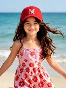1pc Children's 26 Flower Letter Pattern Pink Baseball Cap, Toddler Girls Sun Hat, Suitable For Outdoor, Daily Wear, UV Protection - Red - View 4