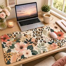 Leopard Print Floral Extended Mouse Pad, Modern Botanical Style Large Keyboard Mouse Desk Mat, Home Office Computer Pad, Fashionable Desktop Accessory Women's Gift - View 2