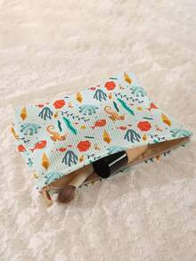 1pc Portable Cosmetic Storage Bag, Sea Cucumber & Seashell Ocean Element Pattern, Double-Sided Print, Travel Zipper Makeup Bag, Multi-Function Toiletry Storage Bag - Multicolor - View 4