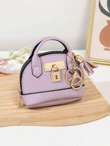 CHARM INFINITE Dompet Koin Mini Bentuk Kubah Warna Macaron dengan Gantungan Kunci dan Hiasan Rumbai, Kulit Bertekstur Leci, Tas Penyimpanan Earphone & Lipstik Portabel, Gantungan Kunci, Cocok untuk Anak Perempuan - MultiWarna - View 18