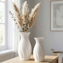 1pc Modern Minimalist White Plastic Vase, Minimalist Wavy Texture Decorative Container, Nordic Art Geometric Flower Pot Suitable For Pampas Grass, Home Office Living Room Desktop Shelf Decor - 1PC - View 5
