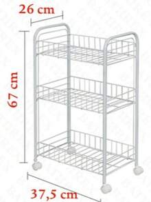 White Rolling Mesh Storage Cart, 3 Tiers Wheeled Utility Trolley, Stable Robust Frame, 26*37.5*67cm, Multi-Purpose Organizer For Bathroom Kitchen Laundry Storage - View 10