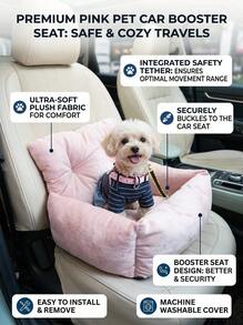 PETSIN 1 buah Bantal Kursi Mobil Hewan Peliharaan Warna Pink yang Dapat Dilepas, Cocok untuk Semua Musim, Kursi Mobil Hewan Peliharaan, Tempat Tidur Hewan Peliharaan dengan Tali, Cocok untuk Kucing dan Anjing Ukuran Sedang & Kecil - Berwarna merah muda - View 3