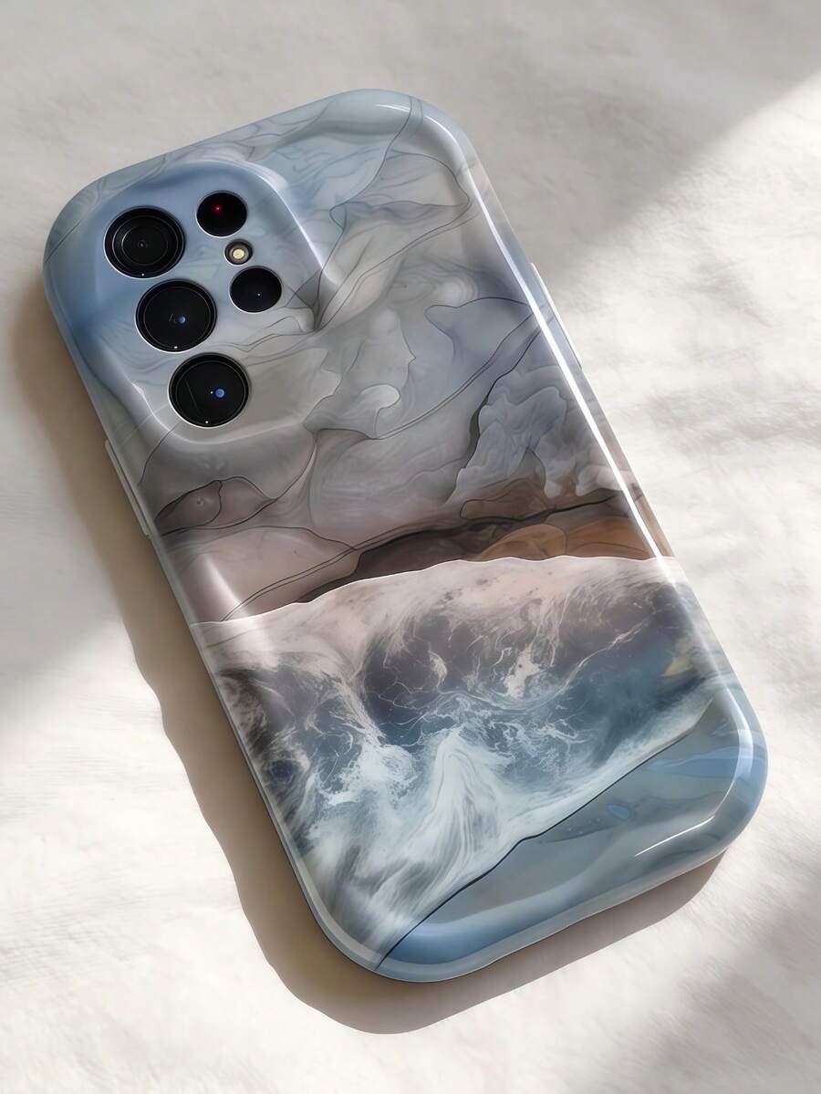 奶油多巴胺波浪荷葉邊軟 TPU 紋理,冷色調冰川波紋手機殼,相容 Galaxy S21 S22 S23 S24 S25 S26/Honor 及其他機型 - 無色 - 查看 1