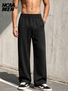 Men's Casual Sweatpants Solid Color Commute Versatile Straight Leg Long Pants - Black - View 1
