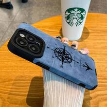 Fashion Matte Leather Silicone Phone Case For IPhone 17 16 Pro 15 14 13 12 11 Pro Max 15 Plus X XR XS Max Compass Airplane Cover J8MG - A - View 1