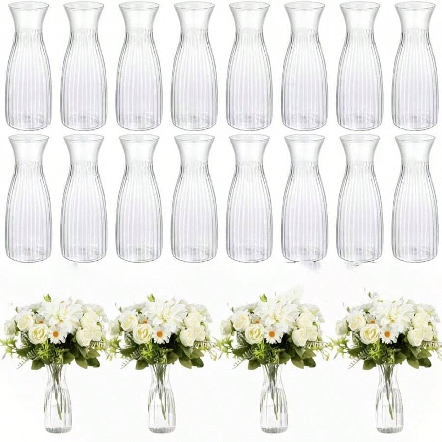2/5/10/12pcs High-Quality Striped Plastic Vases, Transparent Flower Vases, Floral Crafts Suitable For Various Bouquets, Decorative Display, Holiday And Home Decor, Suitable For Dining Table Decoration, Wedding, Home, Dining Table Decoration, Dinner Party Vase Decoration - Clear - View 1