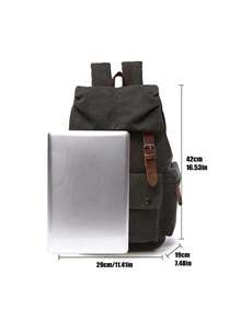 Mochila de lona gruesa vintage, bolso de laptop de moda para viajes de negocios, mochila de gran capacidad con solapa y cordón, mochila para ir al trabajo (adecuada para la temporada de regreso a la escuela) - Negro - Ver 3