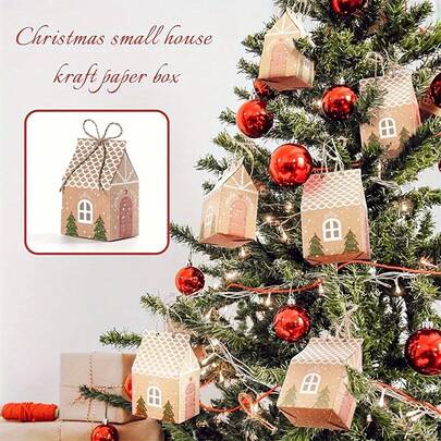 1/12/24pcs,Christmas Cow Paper Boxes, Mini House Shaped Gift Bags, Party Favors Decorations, Wedding Favor Boxes, Winter Christmas New Year Gifts, Best For Christmas