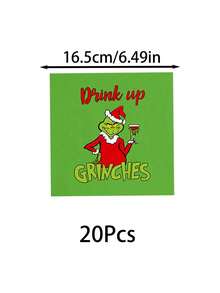 The Grinch 1/10/20Pcs Green Christmas Monster Birthday Party Decoration Tableware, Paper Cups, Plates, Banners, Napkins, Suitable For Party And Holiday Decorations And Gifts. - Multicolor - View 4