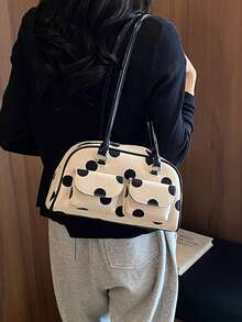 Women's Retro Solid Color Pu Leather Shoulder Bag With Multiple Pockets Large Capacity Comes With A Detachable Accessory Charm - Multicolor - View 4