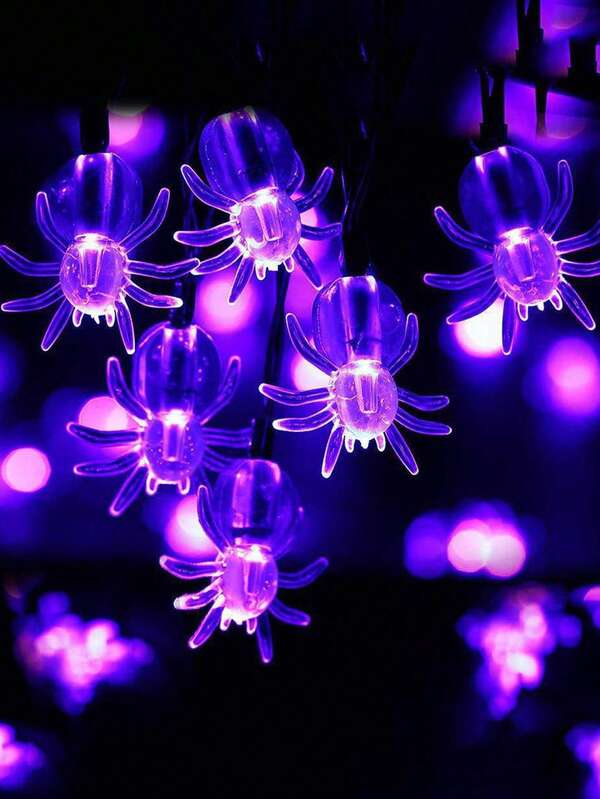 1pc 1.5/3 Meters 10/20 LED Purple Spider String Lights, Battery Powered, Halloween Horror Party Home Decor, Halloween Scary Decoration Lights, Halloween Room Wall Decor Spider Lights
