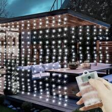 Luces de cortina LED alimentadas por batería AA, 8 modos de iluminación, luces de hadas, adecuadas para habitación, jardín, patio, escenario, decoración de fondo de pared, iluminación de atmósfera romántica para bodas, Día de San Valentín, Halloween, Navidad, luces decorativas colgantes - Lámpara de cortina con caja de pilas AA - Ver 18