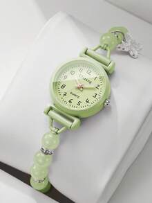 Women's Adjustable Cord Beaded Watch With Butterfly Pendant, Small Digital Dial, Versatile Niche Quartz Wristwatch, Gift For Girlfriend (1pc/Set) Watch Box Not Included - Green - View 9