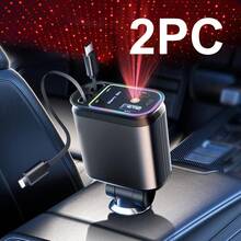 W&O 1PC/2pcs 66W 4-In-1 Retractable Starry Light Car Charger, With 2 Charging Cables, Compatible With 17/16/15/14 And Android Models, With 2 USB Ports Car Charger, Car Accessories Phone Accessories - A - View 11