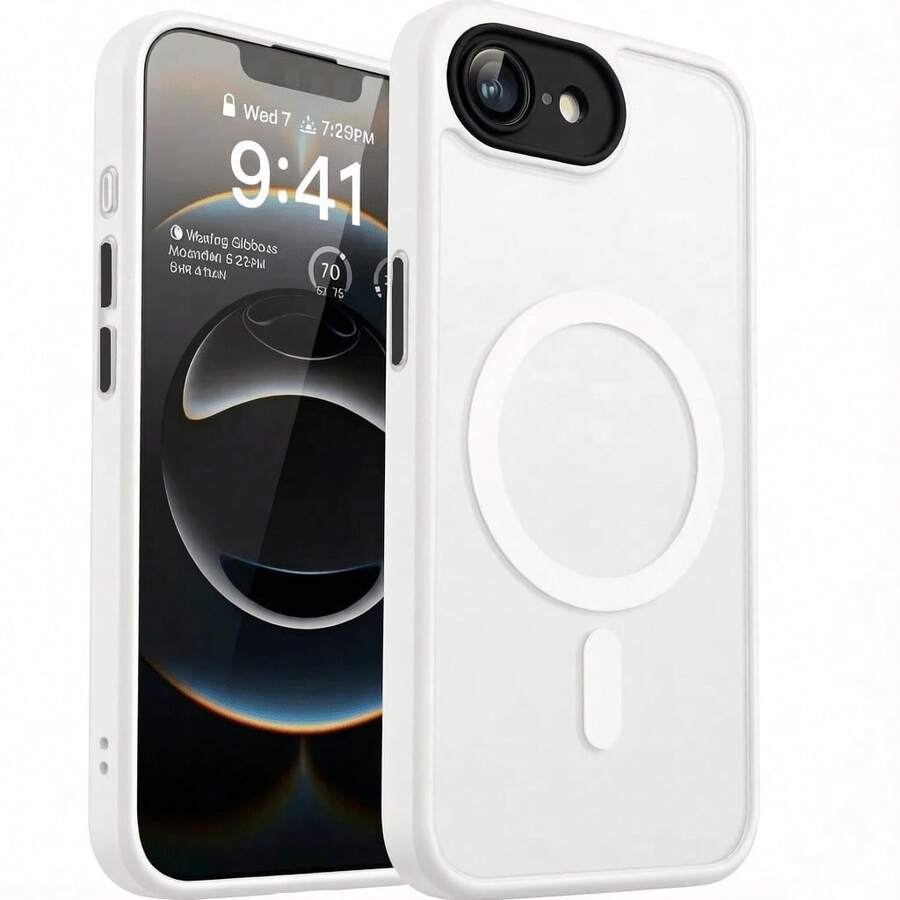 Matte Translucent Magnetic Case Compatible With IPhone 17E 16E 17 Air 16 15 14 13 12 11 Plus Pro Max Camera Protection Case Bumper - White - View 1