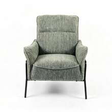 Green Textured Fabric Accent Chair, Black Metal Frame Padded Single Lounge Armchair - Green + Fabric - View 6