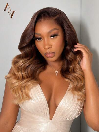 ARABELLA 20 Inch 6x5 Lace Glueless Wigs Blonde Ombre Highlights With Brown Roots Body Wave 100% Human Hair Pre Cut Transparent Lace Pre Plucked Natural Hairline Beginner Friendly For Women