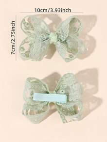 2件組女孩蕾絲髮蝴蝶結 綠色刺繡花朵髮夾 夏季優雅婚禮派對髮飾 精靈風髮夾 嬰兒髮飾 - 綠色 - 查看 5