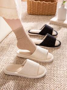Women's Woven Linen Slide House Slippers, Breathable Flat Non‑Slip Indoor Home Slippers For All Seasons(A Size Too Small) - White - View 4