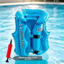 Adult Thickened PVC Inflatable Swim Ring Life Vest Anti-Flip Adjustable Buoyancy Vest Pool Water Play Equipment Beginner Buckle - Blue Life Jacket + Air Pump - View 1